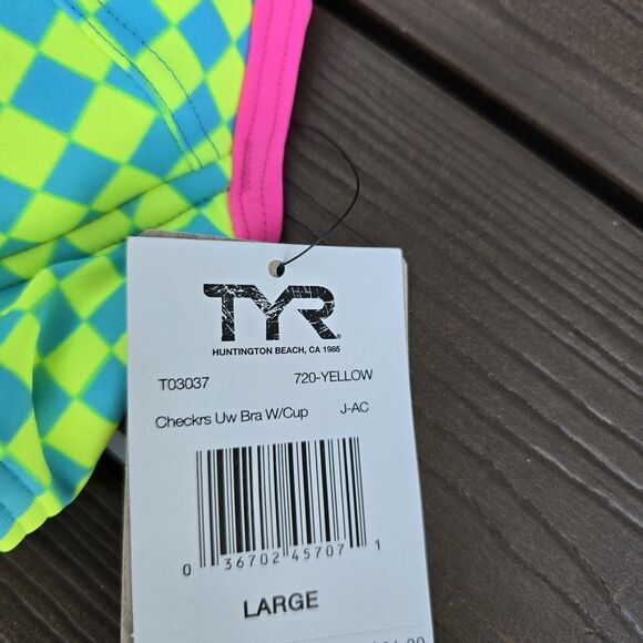 TYR Women Checkered Neon/blue Push Up Underwire Bikini Top Size L NEW - Picture 3 of 3